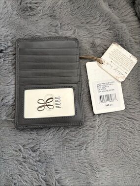 HOBO Gray Leather Slim Card Holder with ID Window